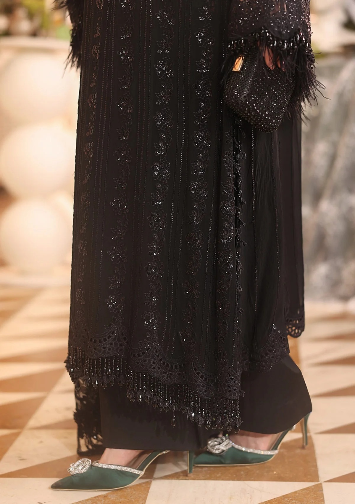 Maria B BLACK pakistani fashion outfit in black tones.